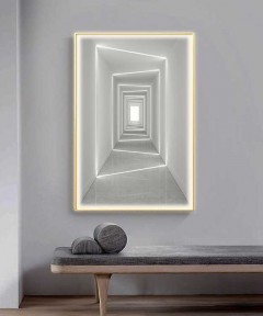 Gold Frame 80*120 Cm White 3D Effect Crytsall Porsalein Painting With Led Light